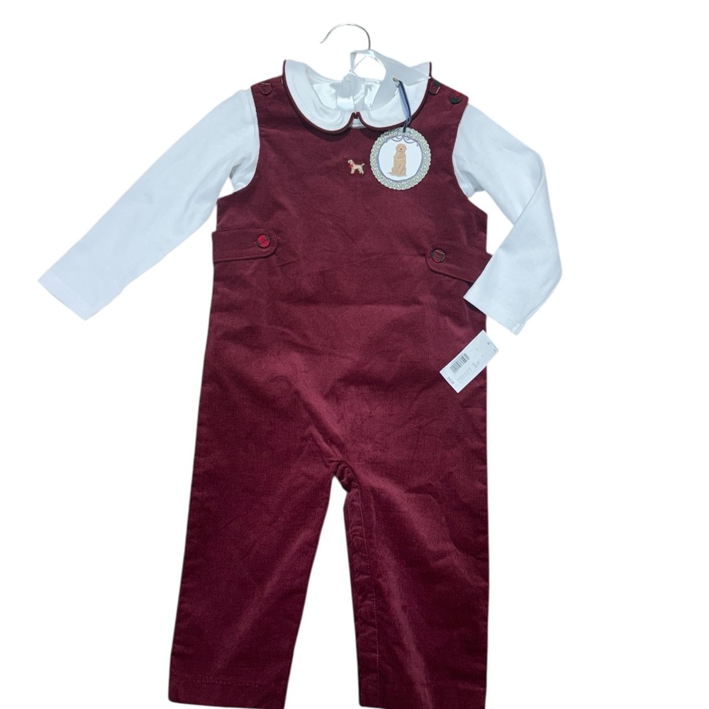 Edgehill Collection Baby Boys 24M Velvet Overalls Set Burgundy Cotton Blend NWT